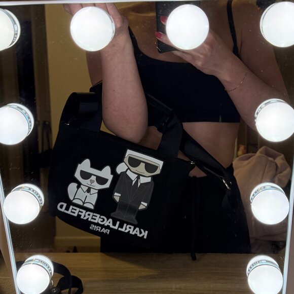 KARL LAGERFELD PARIS Kristin Black Iconic Karl Cat Crossbody Bag Purse Canvas - Picture 4 of 4